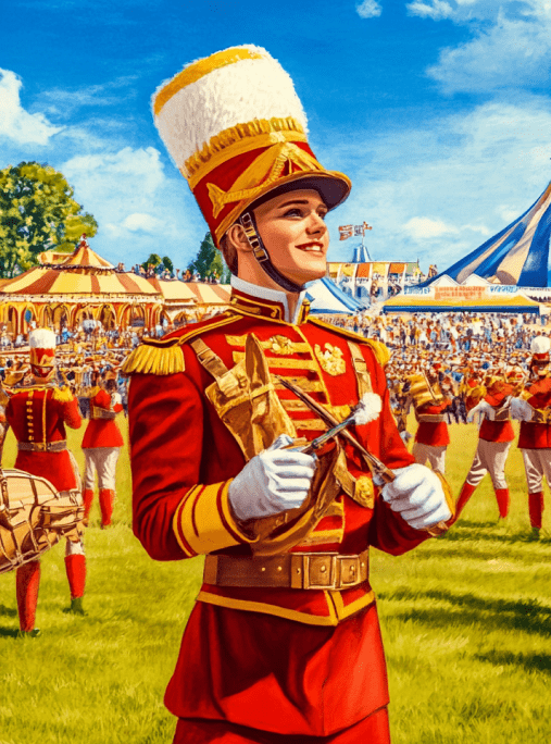 An illustration of a person in a marching band