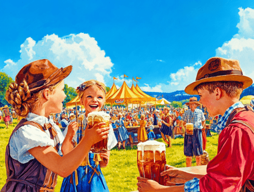 An illustration of kids enjoying a root beer garden